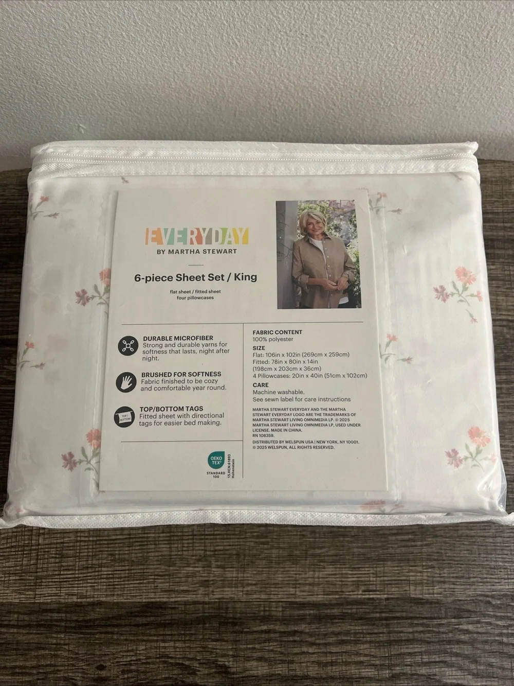 Everyday by Martha Stewart King 6 Pc Sheet Set White Pink Purple Floral